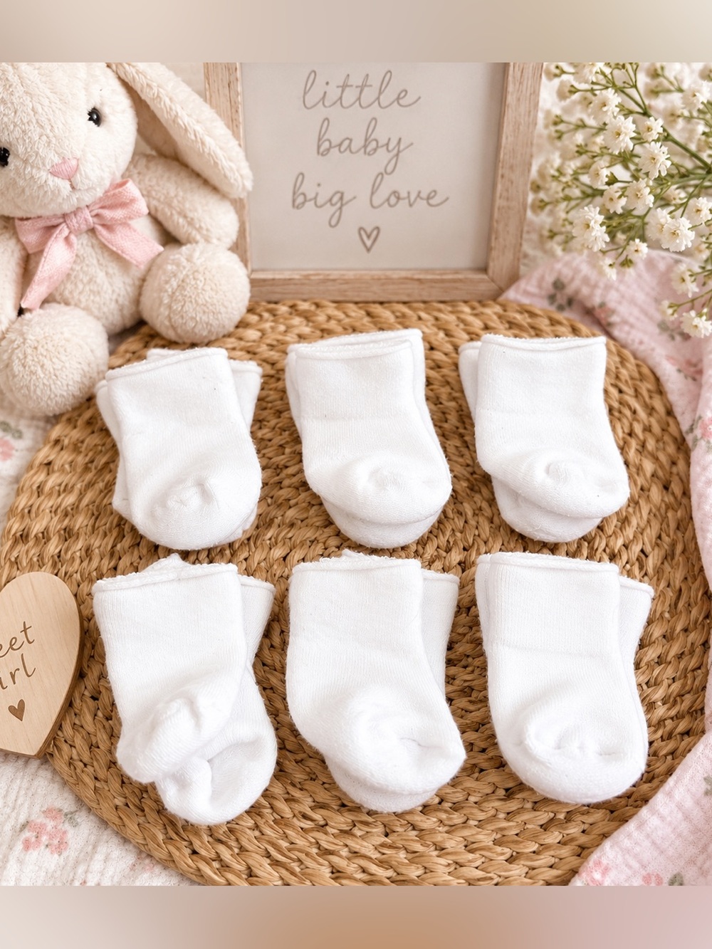 Baby White Socks 6 Pair Bundle Newborn 0-3 Months Unisex Basics
